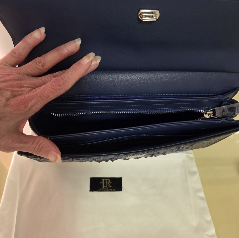 Lisa Robertson Blue Croco Embossed Clutch - Picture 3 of 9